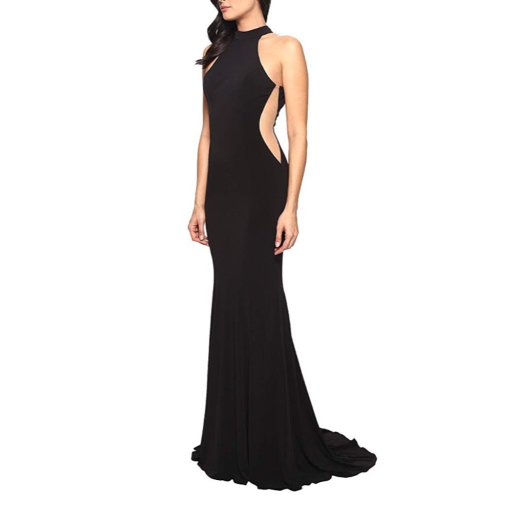 Faviana Jersey Halter w/ Illusion Cut-Out